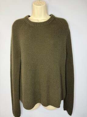 Jenni Kayne Cashmere Fisherman Crew Neck Sweater Olive Green Sz XL Classic